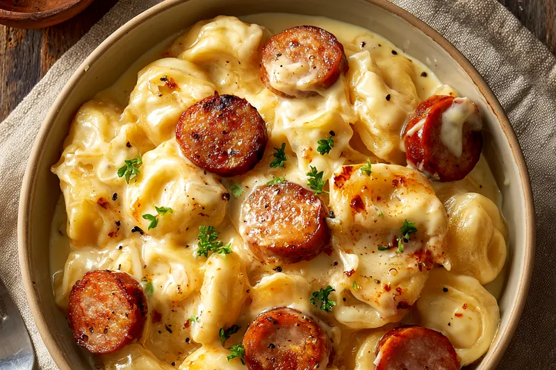 Cooking process for Creamy Sausage Pasta Delight