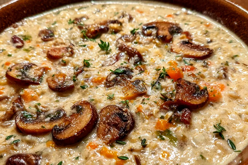 Fresh ingredients for Creamy Wild Rice Mushroom Soup