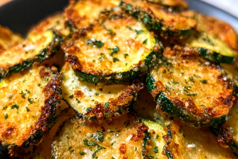 Fresh zucchini, olive oil, sea salt, and various spices arranged on a cutting board with a mandoline slicer