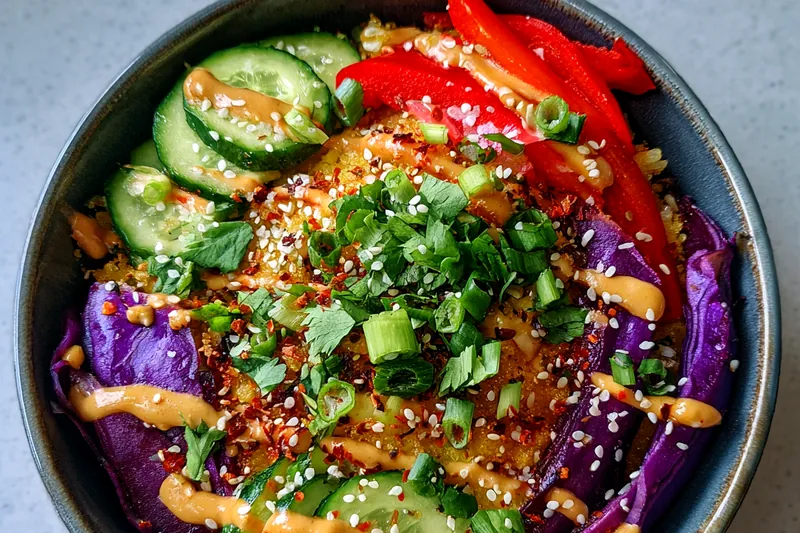 Fresh ingredients for Crispy Asian Rice Salad