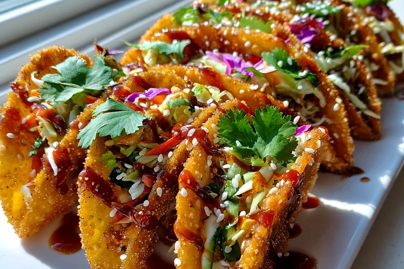 Cooking process for Crispy Asian Wonton Tacos