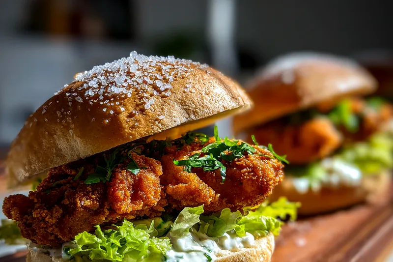 Cooking process for Crispy Chicken Caesar Sandwich