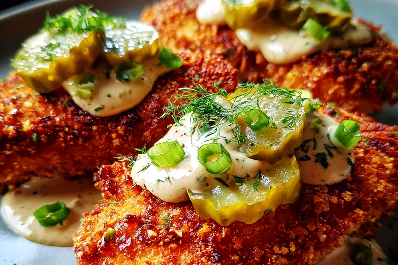 Cooking process for Crispy Dill Pickle Chicken