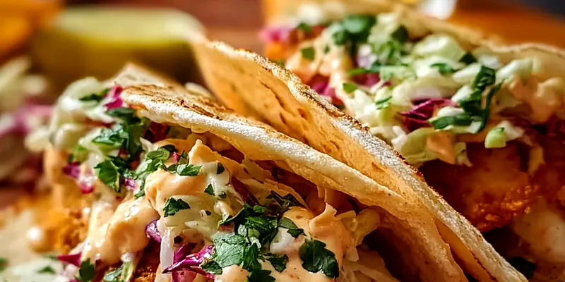 Crispy Fish Tacos with Coleslaw and Chipotle Mayo