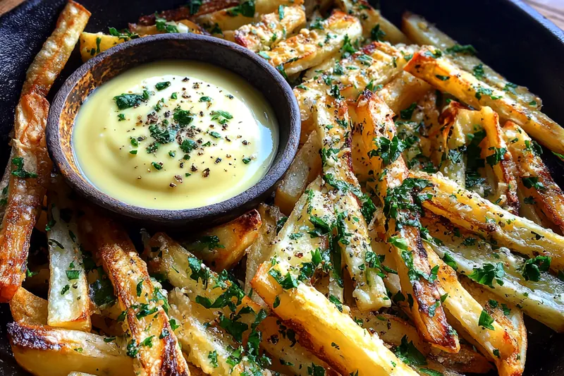 Cooking process for Crispy Herb Fries with Aioli