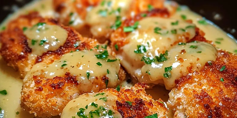 Crispy Parmesan Chicken with a Rich Garlic Sauce