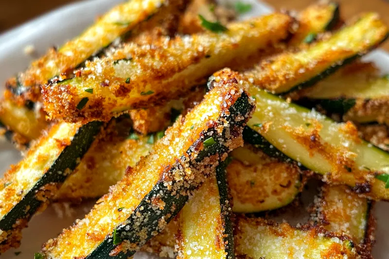 Fresh ingredients including zucchinis, breadcrumbs, garlic, and parmesan for Crispy Garlic Parmesan Zucchini.