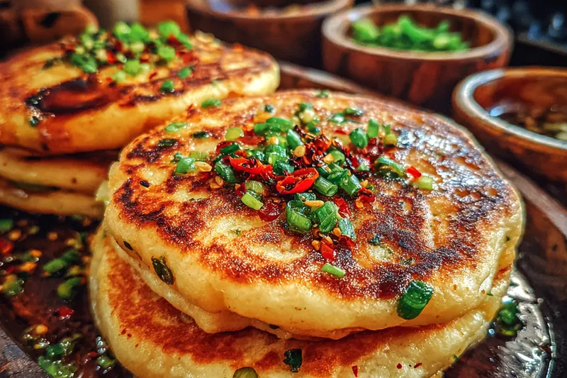 Cooking process for Crispy Scallion Pancakes Delight