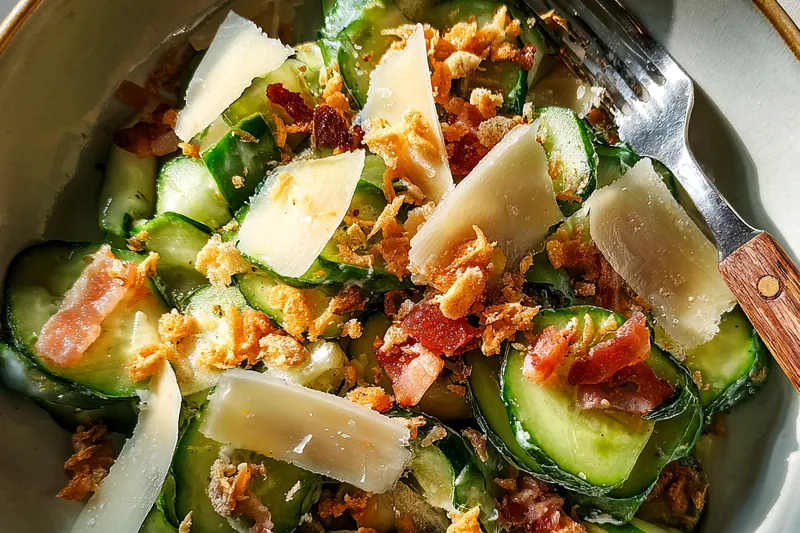 Cooking process for Crunchy Cucumber Caesar Salad