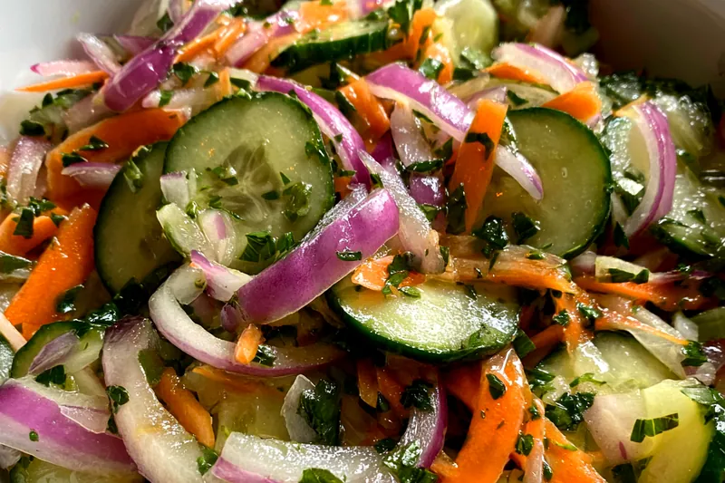 Cooking process for Cucumber Carrot Herb Salad