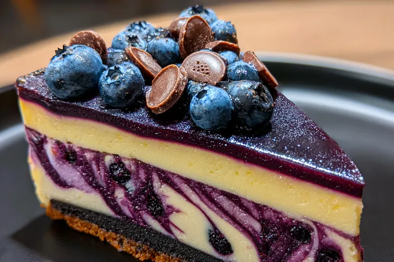 A vibrant display of the ingredients for Decadent Blueberry Swirl Cheesecake, including fresh blueberries and cream cheese.