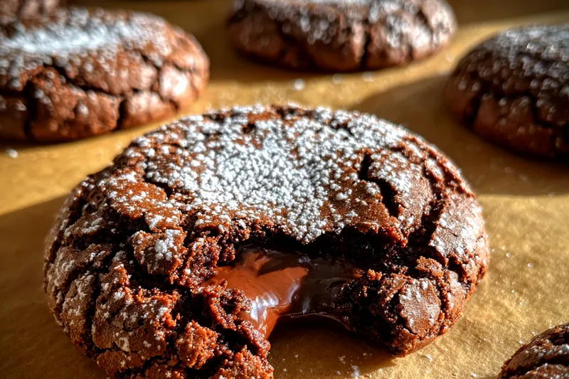 Baking process of Decadent Chocolate Lava Cookies, showing the cookies in the oven with a perfect golden edge.