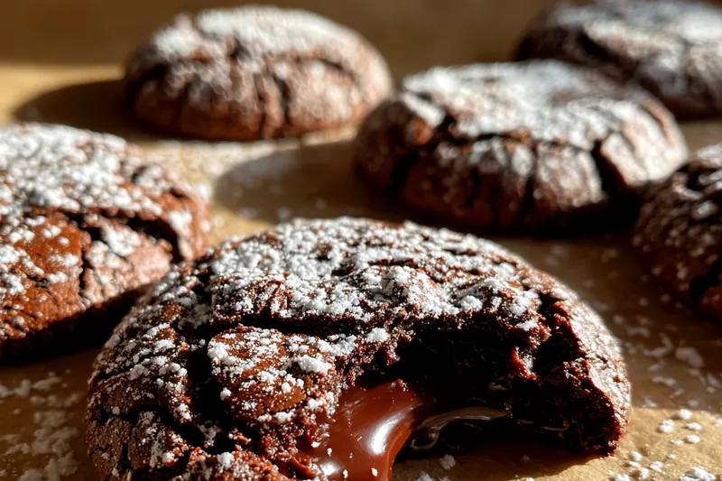 An assortment of high-quality ingredients for Decadent Chocolate Lava Cookies, including cocoa powder and chocolate chips.