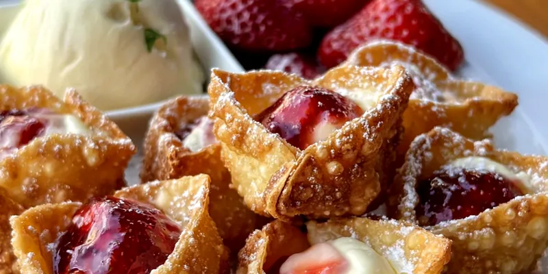 Deep-Fried Strawberry Cheesecake Stuffed Wonton Bites