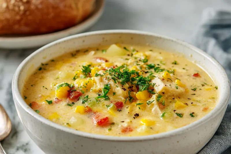 Selection of ingredients for chicken corn chowder