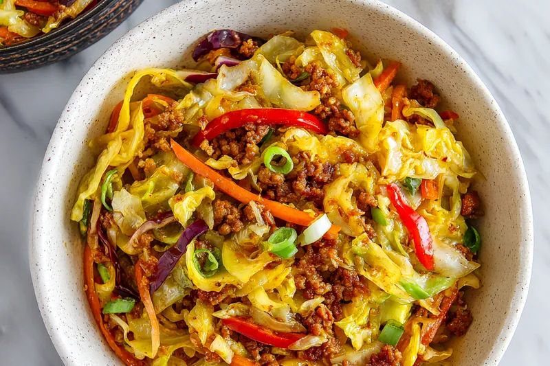 Colorful ingredients for Egg Roll in a Bowl displayed neatly