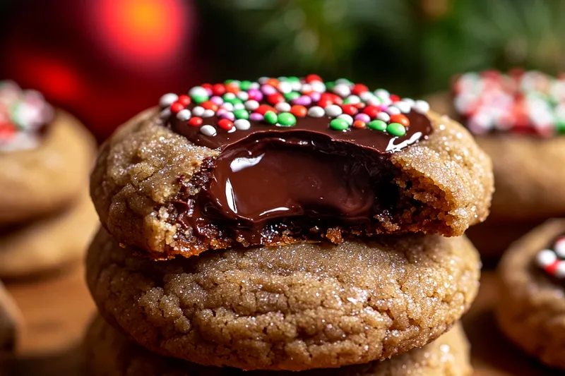 An array of ingredients including butter, chocolate, flour, and eggs arranged for Festive Chocolate Thumbprint Cookies preparation.