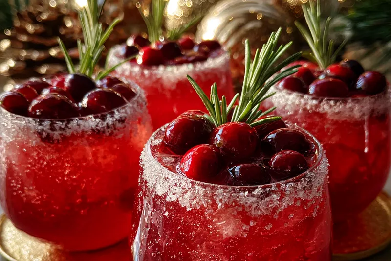 Fresh ingredients for Festive Cranberry Cocktail including cranberries, oranges, and mint.