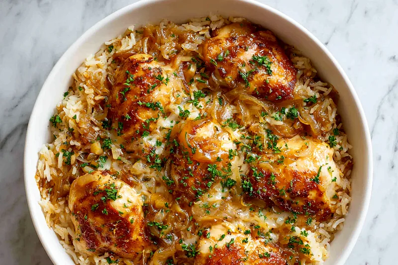 Cooking process of French Onion Chicken Rice