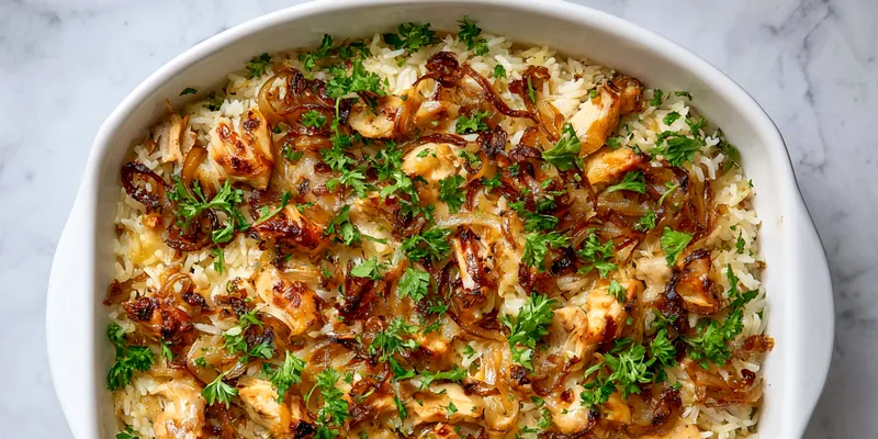 Delicious French Onion Chicken Rice Bake