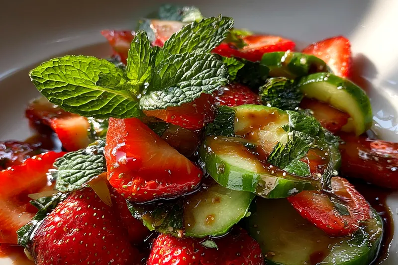 Cooking process for Fresh Strawberry Cucumber Salad