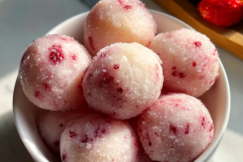Fresh ingredients for Frozen Yogurt Strawberry Bites