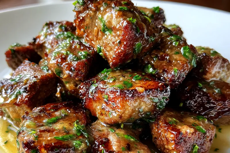 Cooking process for Garlic Herb Butter Steak Bites