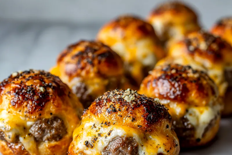 Baking Garlic Parmesan Cheeseburger Bombs in the oven