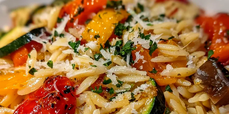 Garlic Parmesan Orzo with Roasted Vegetables