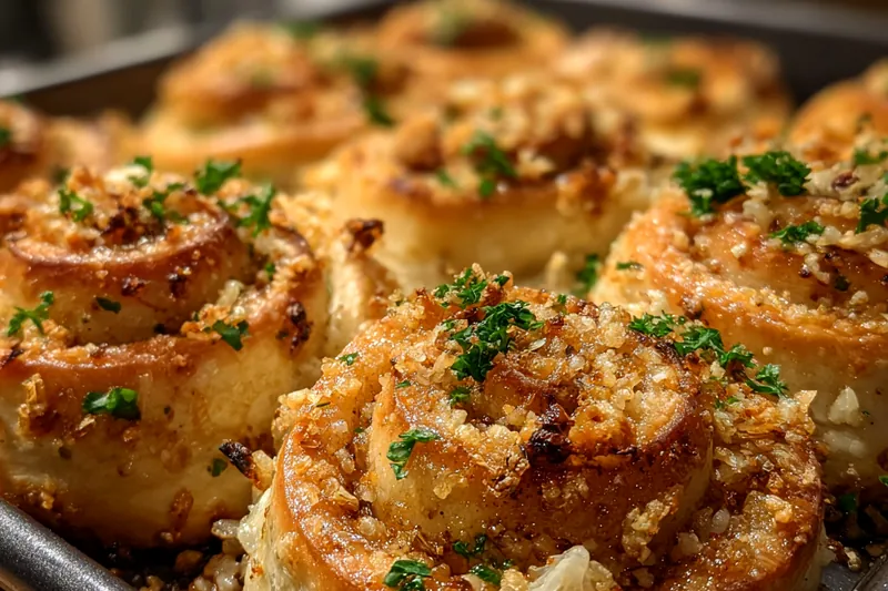 A collection of ingredients for Savory Garlic Parmesan Pizza Rolls arranged on a wooden board.