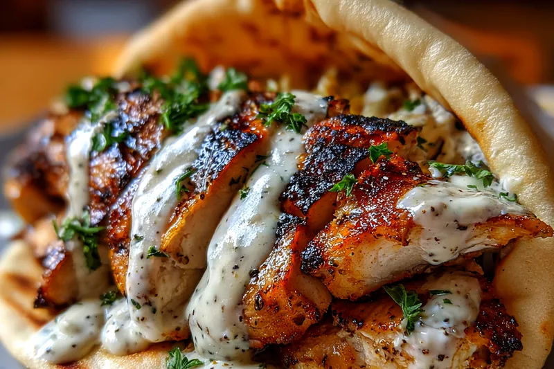 An assortment of fresh ingredients for Garlic Shawarma Wrap including chicken, vegetables, and spices.