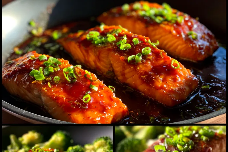 Fresh ingredients for Glazed Salmon with Vegetables