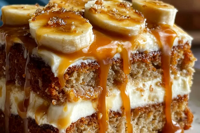 Gluten-free banana cake batter being mixed in a bowl, showing the smooth consistency, with mashed bananas and other ingredients visible nearby
