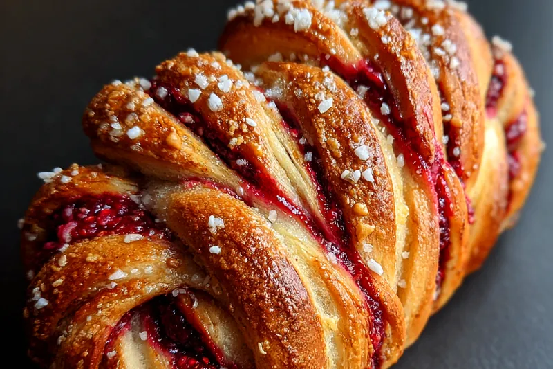 A freshly baked Golden Berry Twist Loaf cooling on a wire rack in a warm kitchen.