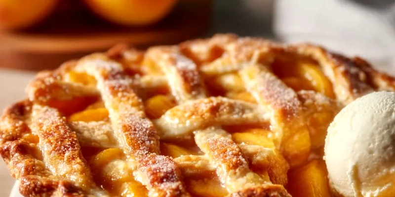 Golden-Brown Lattice-Crust Peach Pie
