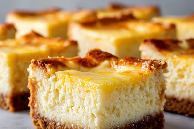 Baking gooey lemon cheesecake bars in the oven.