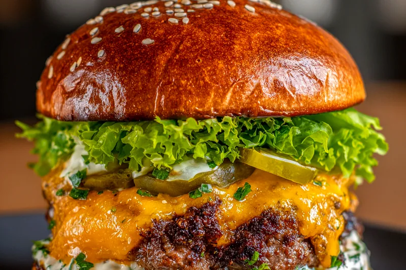 Cooking process for Gourmet Double Cheeseburger Delight