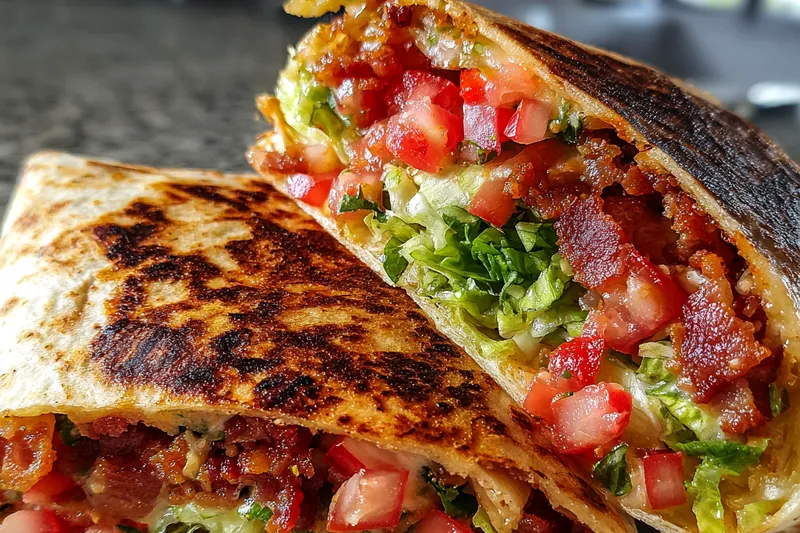 Chef grilling Savory Grilled BLT Wraps on a stovetop grill pan, showcasing the cooking process.
