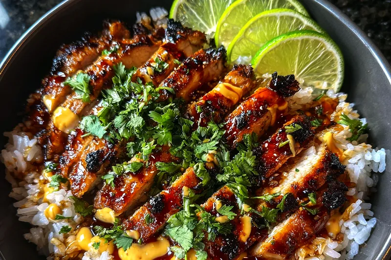 Fresh ingredients for Grilled Chicken Rice Bowl