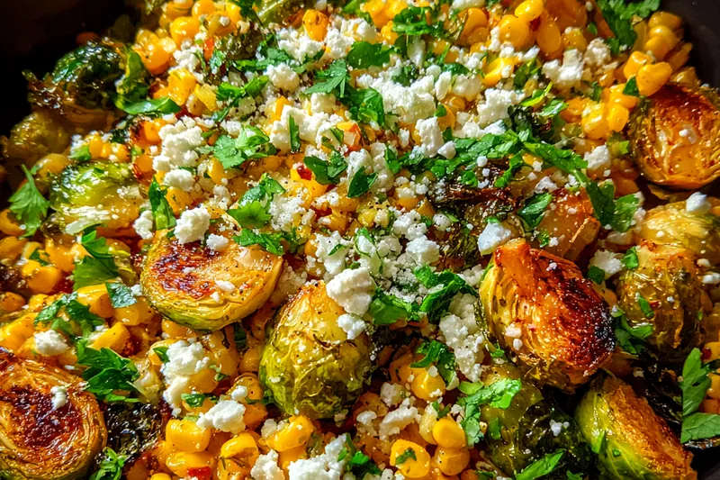 Cooking process for Grilled Corn Brussels Sprouts