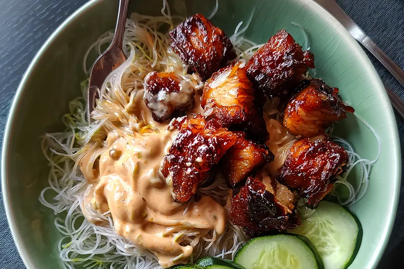 Cooking process for Grilled Peanut Chicken Noodle Bowl