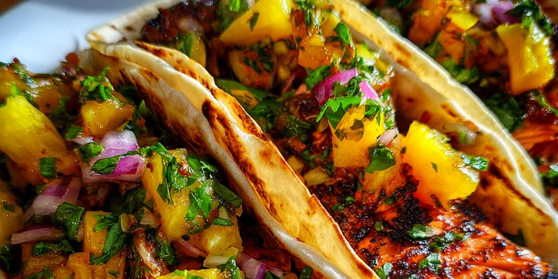 Grilled Salmon Pineapple Tacos