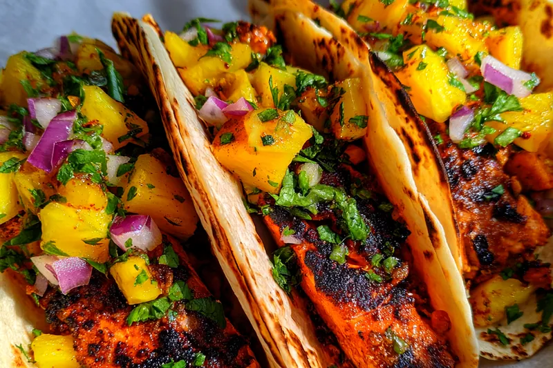 Fresh ingredients for Grilled Salmon Pineapple Tacos