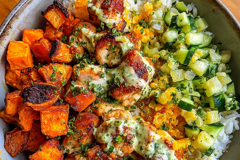 Cooking process for Healthy Chicken Sweet Potato Bowl