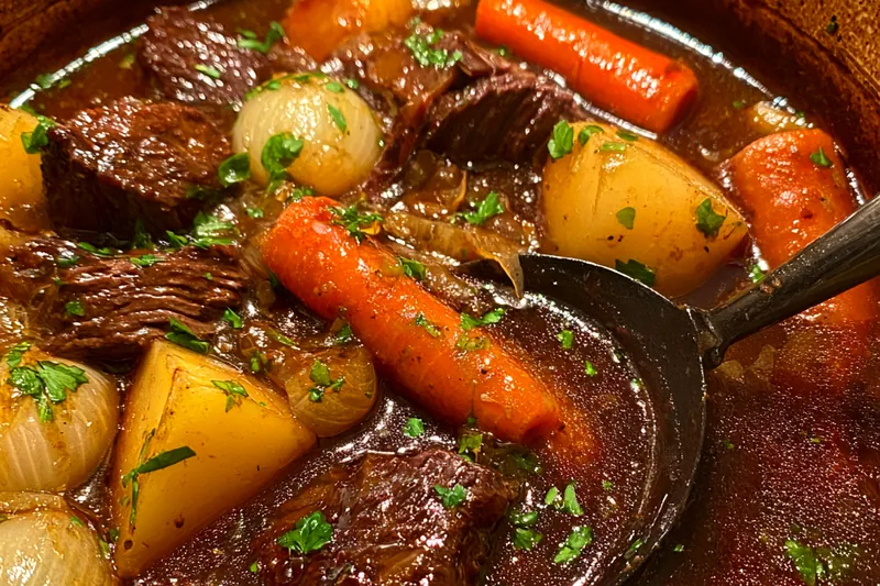 Cooking process for Hearty Beef and Vegetable Stew