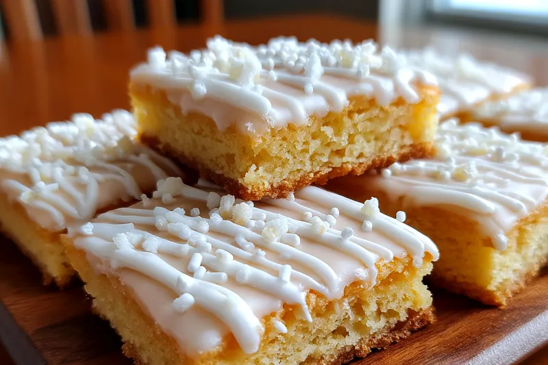 Ingredients for homemade sugar cookie bars including flour, sugar, and butter