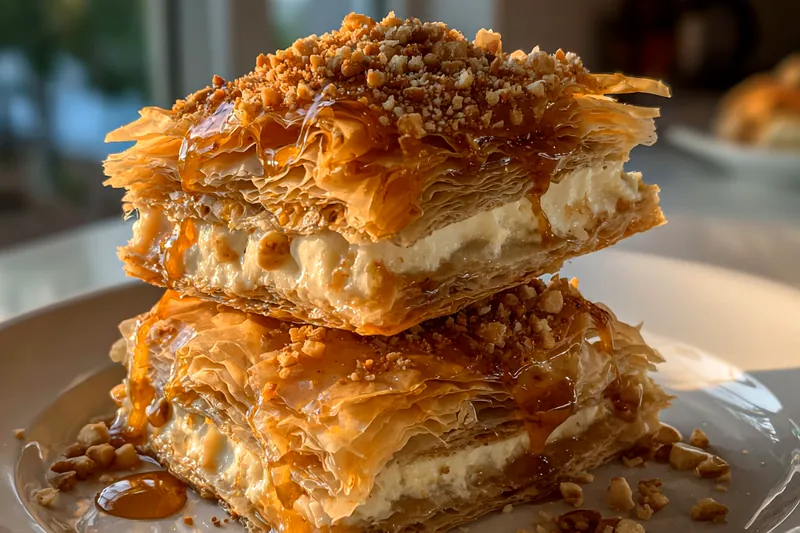 Cooking process for Honey Drizzled Phyllo Stacks