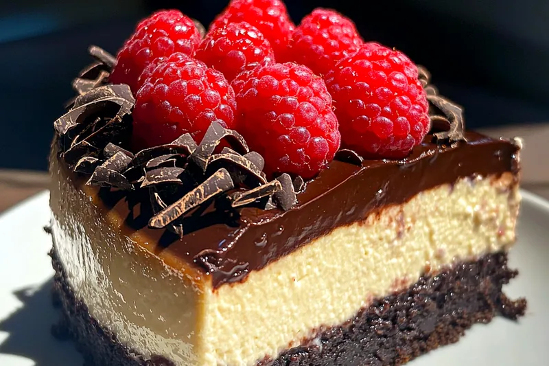 An arranged display of ingredients for Indulgent Black Forest Cheesecake including cherries, chocolate, and cream cheese.
