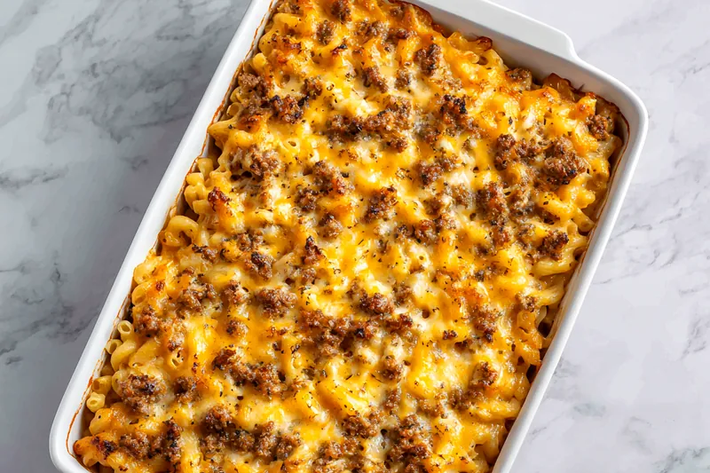 A colorful array of ingredients for Mac and Cheese Meatloaf Casserole.