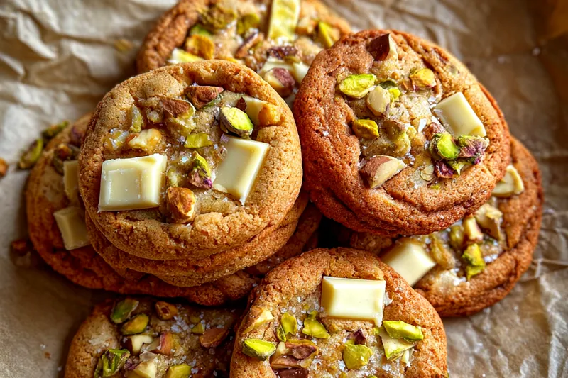 A beautifully arranged display of ingredients for Decadent White Chocolate Pistachio Cookies.